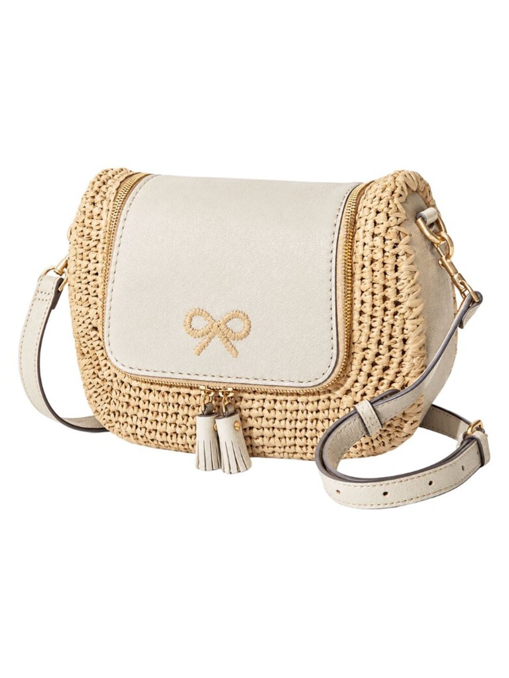 Anya Hindmarch Vere Leather Raffia Crossbody Bag Bow Tassels Small